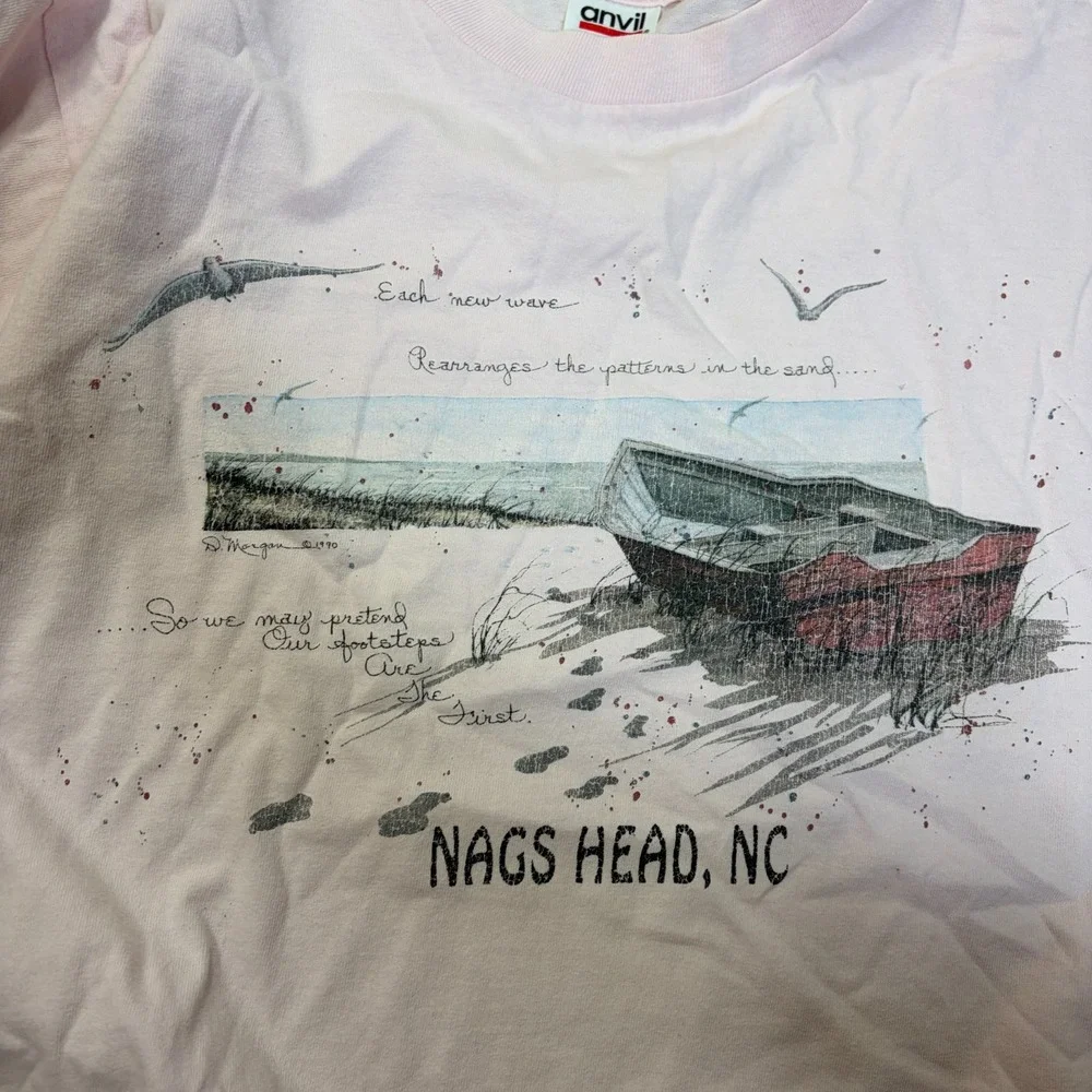 VTG Nags Head NC Single Stitch Large T Shirt Pink Short Sleeve Vintage Anvil